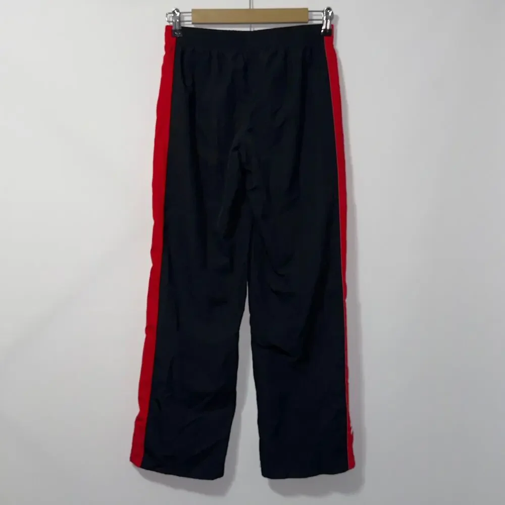 Under Armour Youth Large Black Track Pants Red Side Stripes Logo Loose Fit